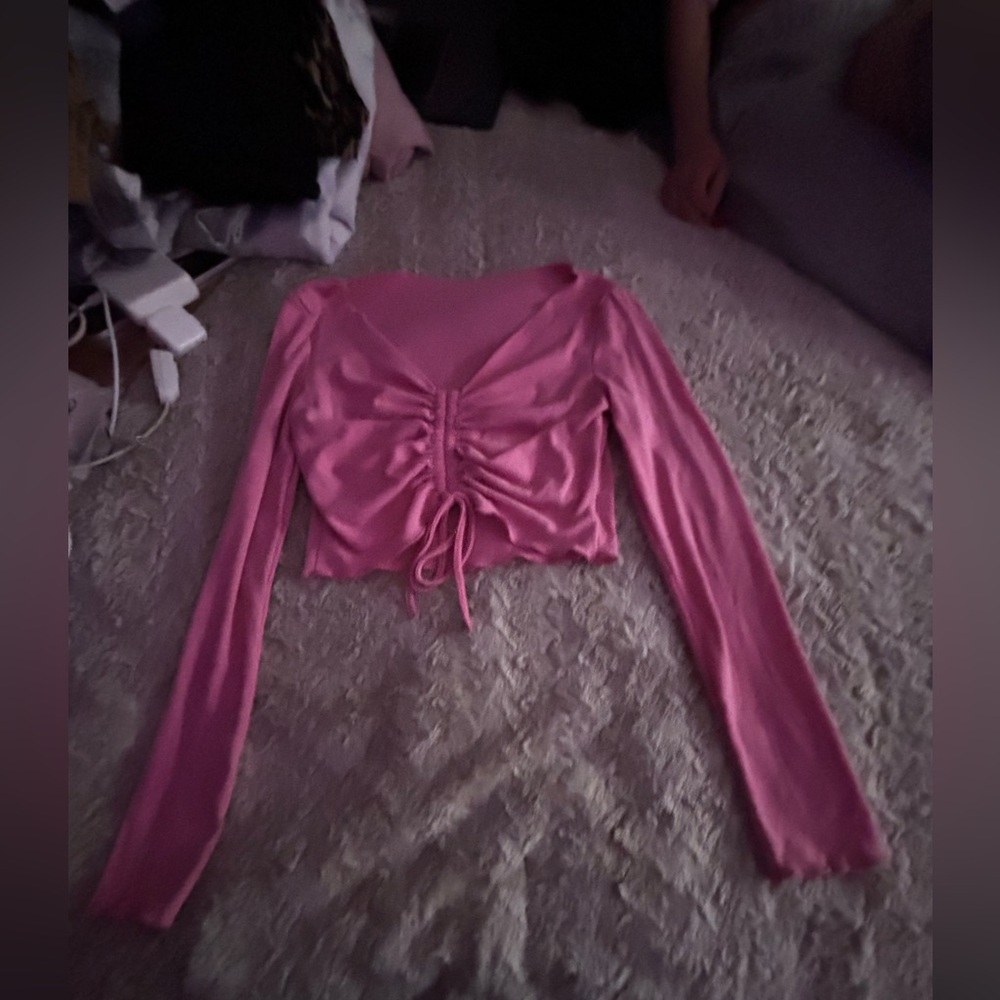 Hot pink crop top long sleeve